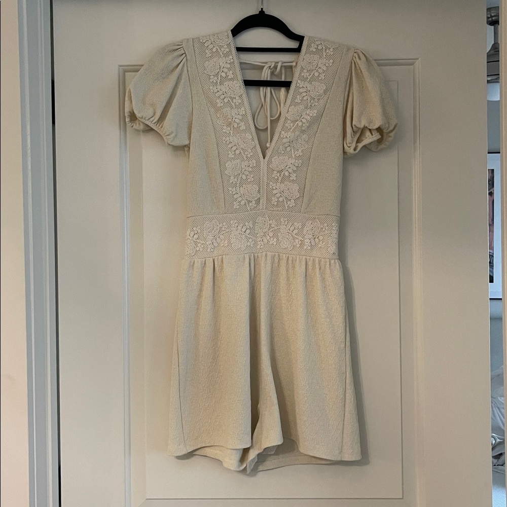 Zara Ivory Floral Embroidered Romper